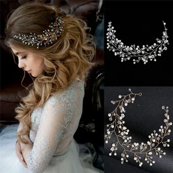 Oro Argento Simulato Della Perla Della Sposa Copricapo da Sposa Monili Dei Capelli di Cristallo Della Fascia Del Diadema Dei Capelli Della Sposa Accessorie