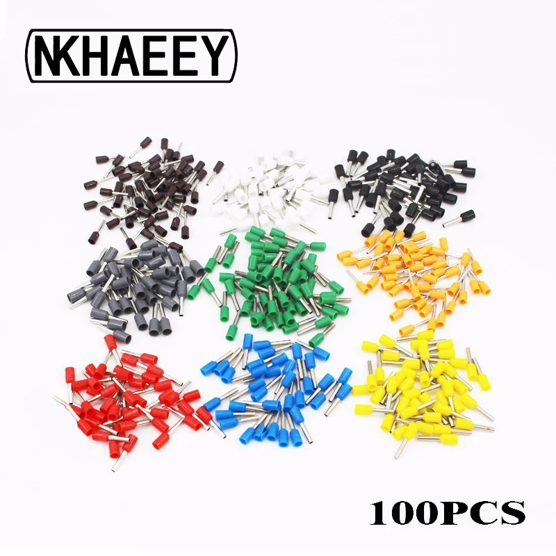 

100pcs/Pack E0508 E7508 E1008 E1508 E2508 Insulated Ferrules Terminal Block Cord End Wire Connector Electrical Crimp Terminator