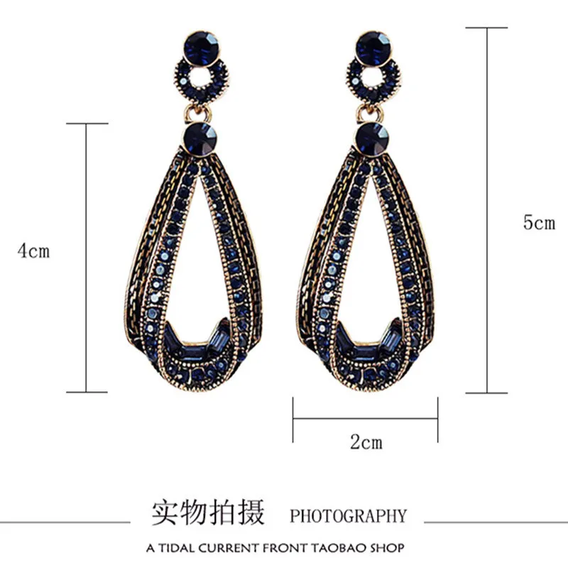 LUBOV Exaggerated Blue Crystal Lace Golden Metal Chain Dangle Earrings Women Personality Statement Drop Earrings Christmas Gift - Image 6