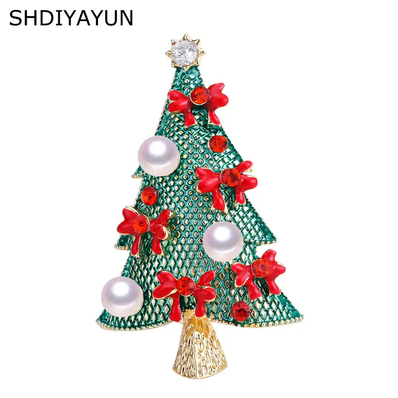 SHDIYAYUN 2019 новая Жемчужная Брошь Рождественская брошь в виде дерева для женщин Золотая брошь булавки натуральный пресноводный жемчуг украшения ювелирных изделий - изображение