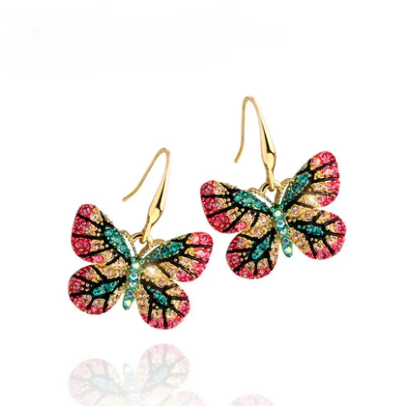 

Fashion Colorful Butterfly Earrings For Women Rhinestone Butterfly Shaped Purple Drop Earrings Romantic Women Accessories