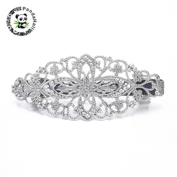 

Iron Hair Barrette Findings, with Brass Flower, Antique Silver, 80x35mm