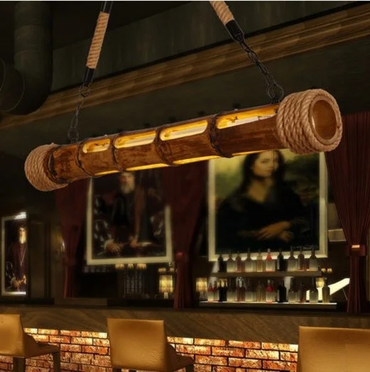 Loft estilo de cáñamo cuerda tubo de bambú droplight LED colgante