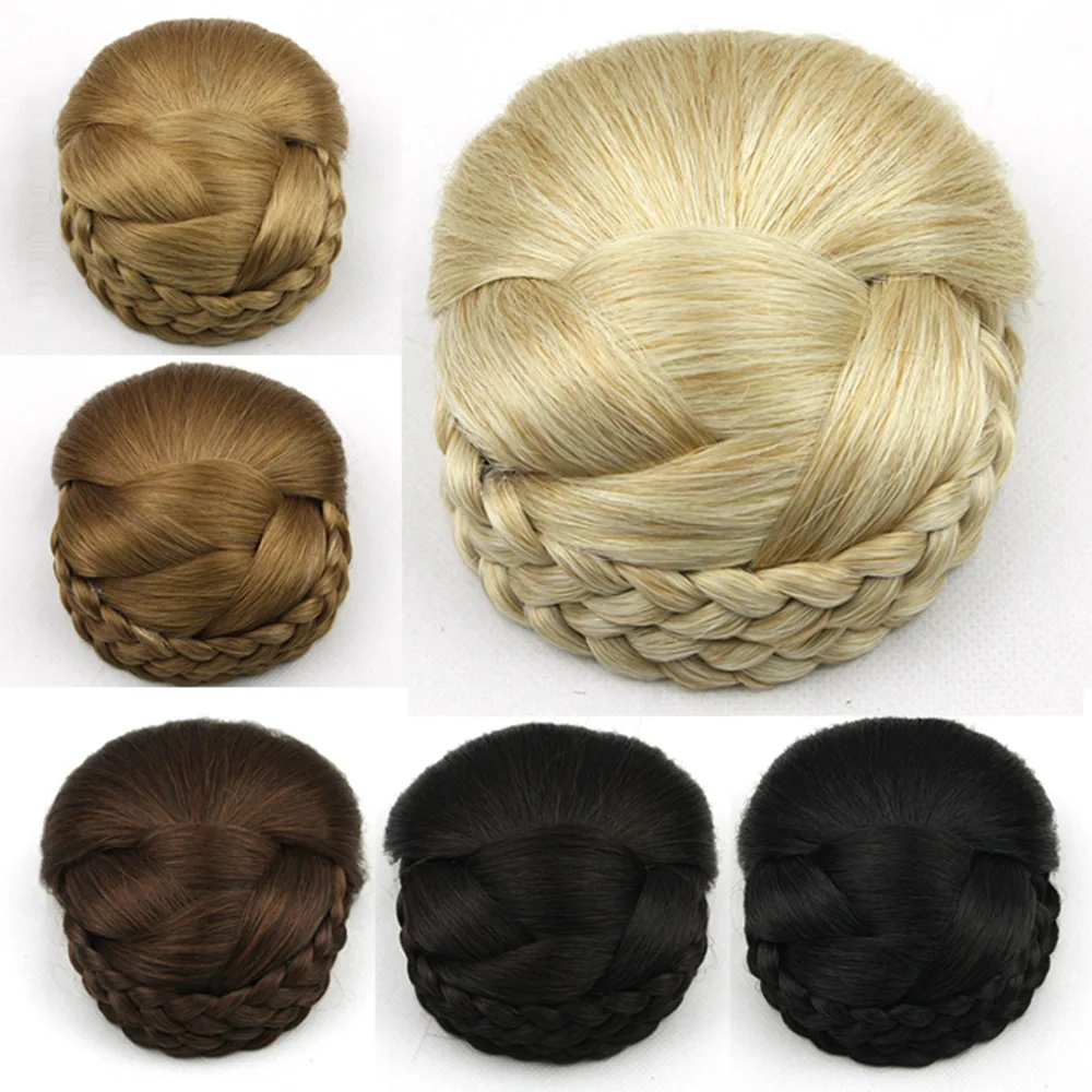дешево✲ Gres Women Clip-in Postiche Blonde Color Синтетические булочки для волос для женщин Часть волос