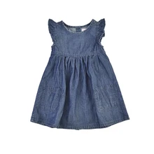 Джинсовые платья для маленьких девочек; Детский сарафан принцессы; однотонные джинсы с пышными рукавами; синяя юбка-пачка с карманами; Bebe Vestido; детская одежда