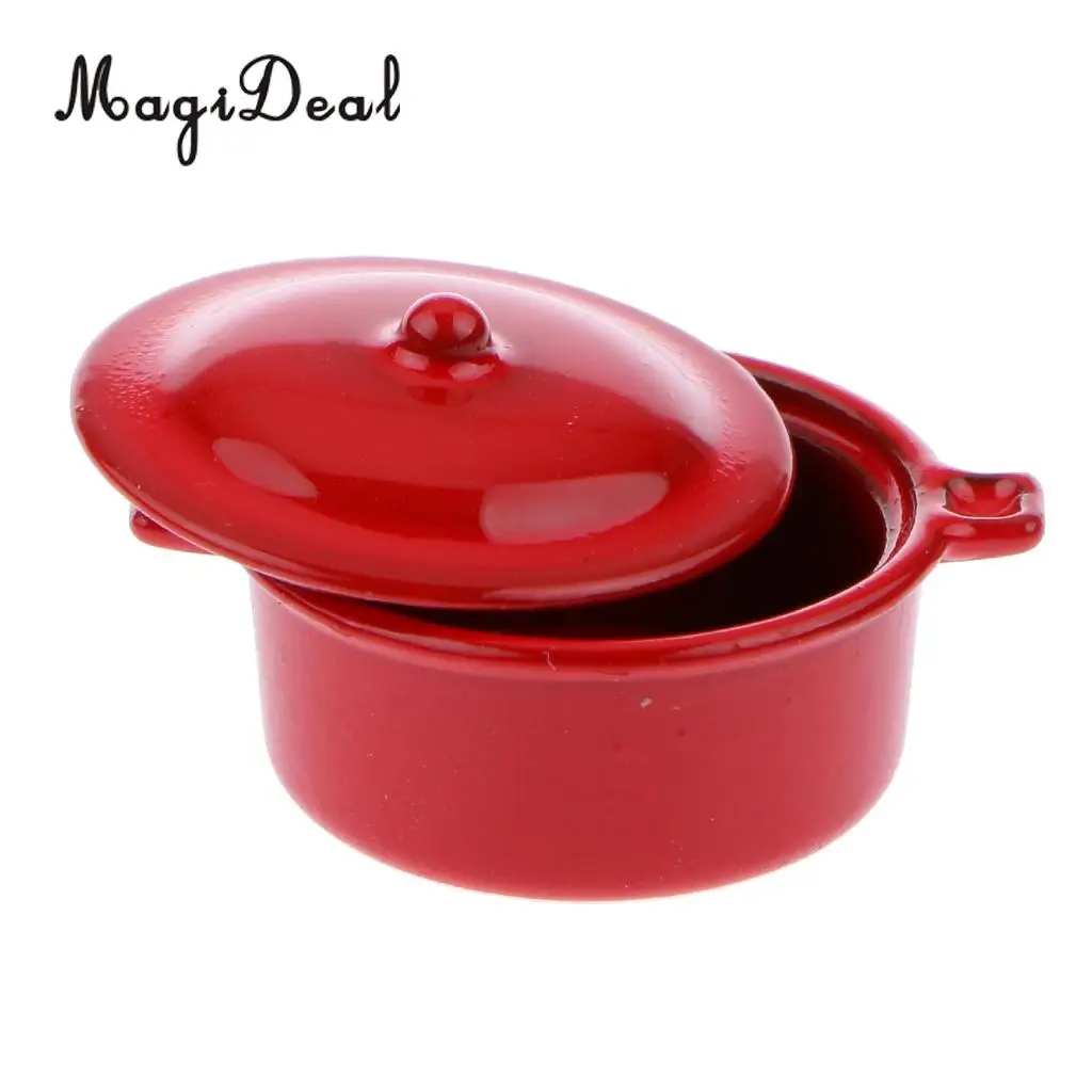 1Pc Alloy 1/12 Dollhouse Miniature Kitchen Kitchenware Utensil Casserole Stock Pot for Dolls House Children Pretend Play Toy