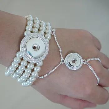 

New Fashion SG0105 Beauty 4layers Pearls Charming charm snap Bangle Link finger fit 18MM&12MM snap buttons jewelry