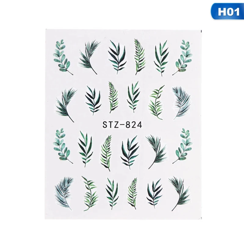 21 Designs Nail Sticker Set Jungle Green Leaves Flower Leaf Slider DIY Nail Art Water Transfer Decal Manicure Tool