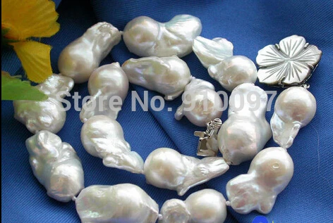 

LHX54143>>>>REAL HUGE 17" WHITE KESHI REBORN PEARL NECKLACE