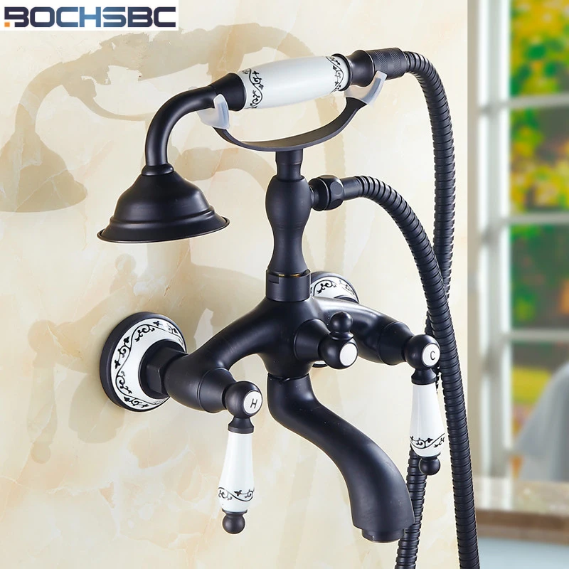 Matte Black Vintage Telephone Style Handheld Shower Head Set With 59" Hose, Brass, G1/2 Connector