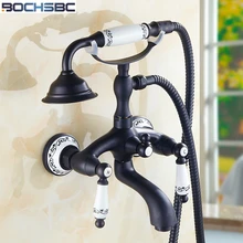 Conjuntos de ducha BOCHSBC negro pulido estilo de teléfono de latón ducha de baño de mano cabeza Simple redonda Vintage conjunto de ducha de mano