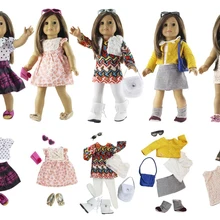 Новинка, 5 комплектов одежды для кукол+ 5 пар обуви+ 5 сумок+ 3 пары очков для 18 дюймового американского кукольного костюма