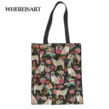 WHEREISART Мопс многоразовые продуктовые сумки большие холщовые хозяйственные сумки Экологичные студенческие сумки через плечо дешевая сумка с шарфом