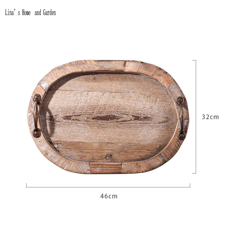 Красивый фермерский дом ручной работы Природа старый деревянный поднос с медными ручками