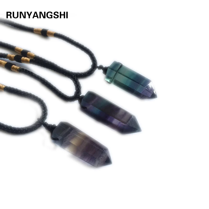 

Natural Colorful Striped Column Pendant Fluorite Quartz Crystal Stone Point Healing Hexagonal Quartz Wand Treatment Stone