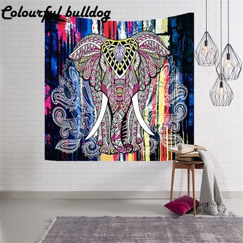 

Indian Elephant Tapestry Aubusson Colored Printed Decor Home Mandala Tapestry Religious Boho Wall Carpet Living Room Blanket