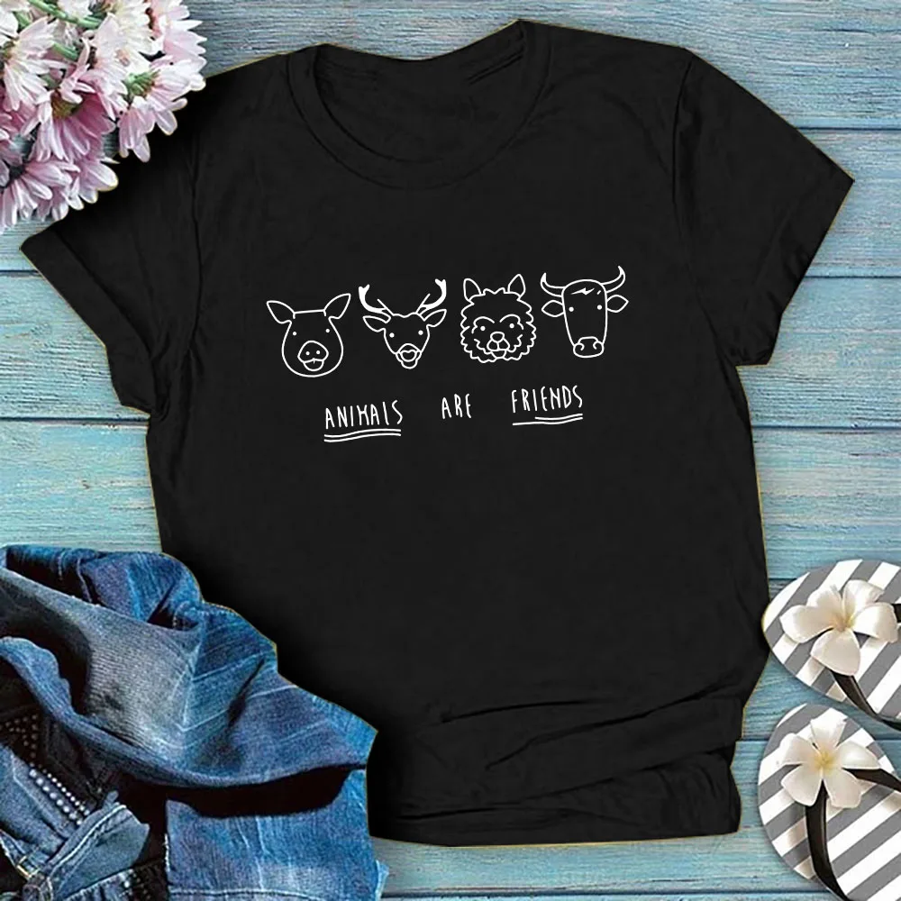 

QIM Summer Funny Print Animal Fashion Casual O-Neck Tshirt for Women Tops Short Sleeved Female Top Tees