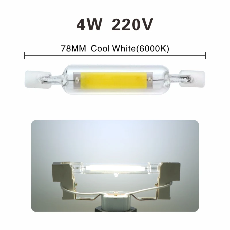 R7S светодиодный светильник 78 мм 118 мм с регулируемой яркостью COB, стеклянная трубка 4 Вт 8 Вт, переменный ток 220 в 230 В, сменный галогенный светильник R7S, точечный светильник - Испускаемый цвет: 78mm Cool White