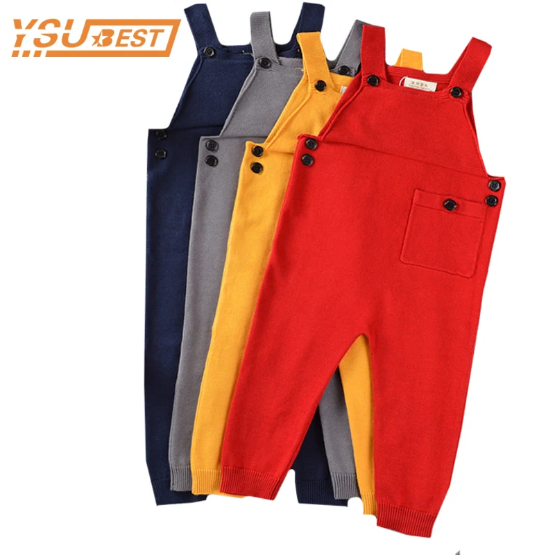 New 2018 Boy Overalls Knit Spring Children Kids Candy Bib Harem Pants