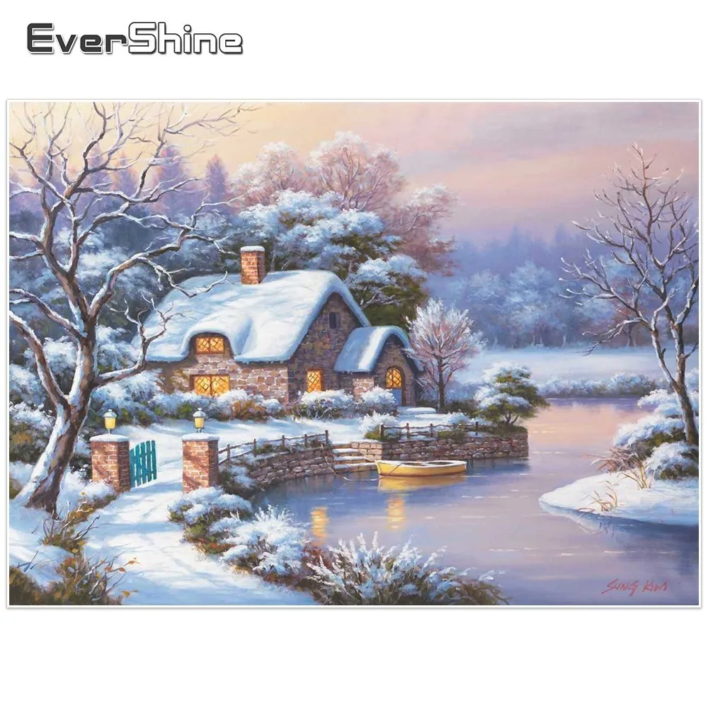

EverShine Diamond Painting Full Round Christmas Pictures Of Rhinestones Diamond Embroidery Cross Stitch Scenery Holiday Gift