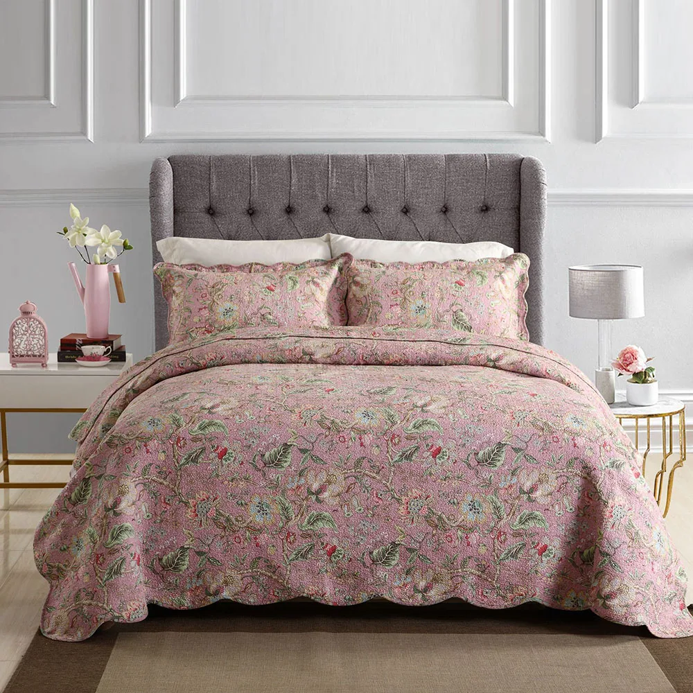 

Quality Washed Cotton Quilt Set 3PCS Vintage Printed Quilts Quilted Bedspread Coverlet Bed Cover Pillowcase King Size