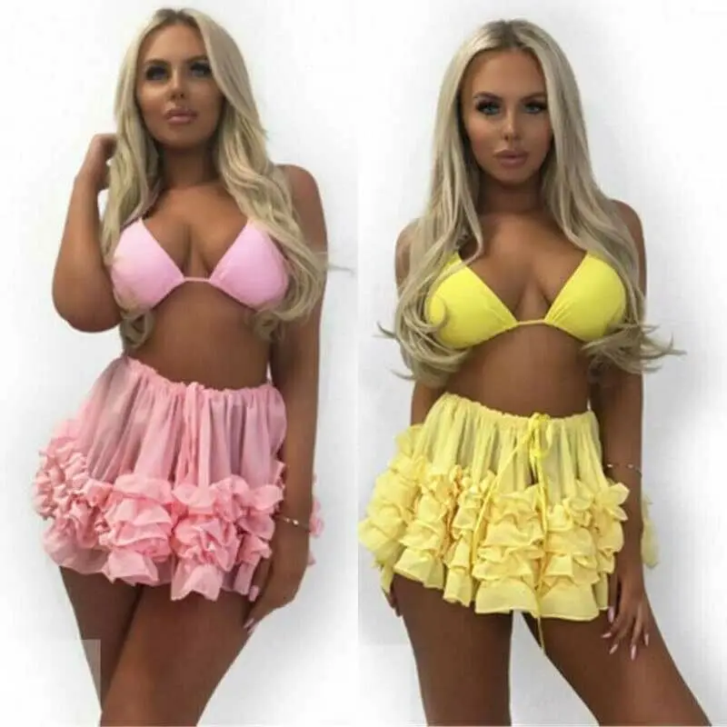 

Women Beach Cover Up Mesh Skirt Summer Swimwear Swimsuit Swimming Suit Bikini Cover Up Ruffle Layered Tutu Skirts