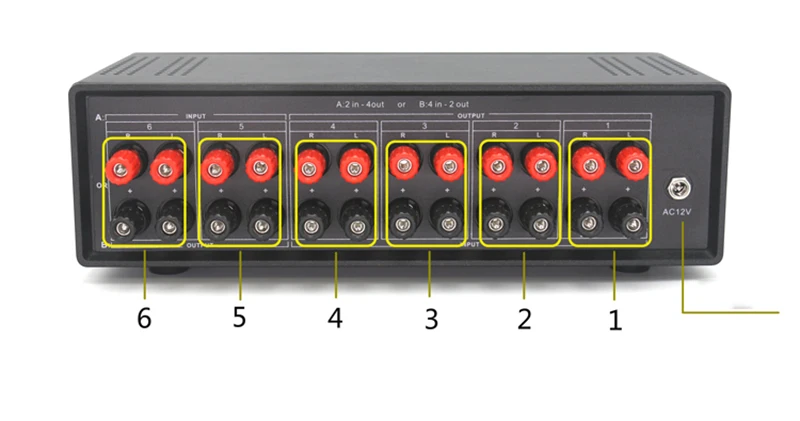 4 входа 2 выхода 2 входа 4 выхода усилитель высокой мощности динамик переключатель сигнала селектор сплиттер с пультом дистанционного управления