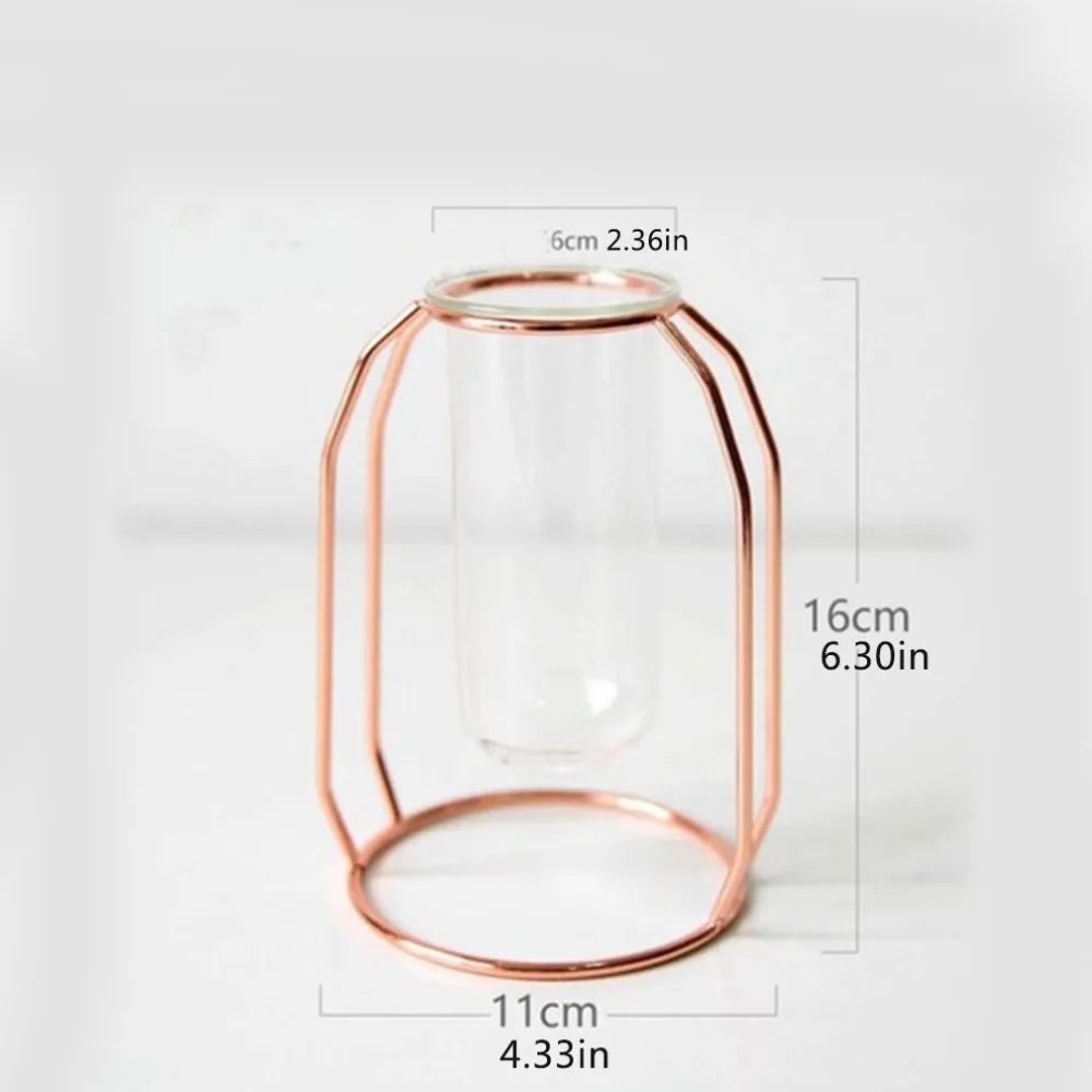 Metal Shelf Glass Vase Hydroponic Glass Pots Flower Vase Decorative Pots Planters Tube Vase