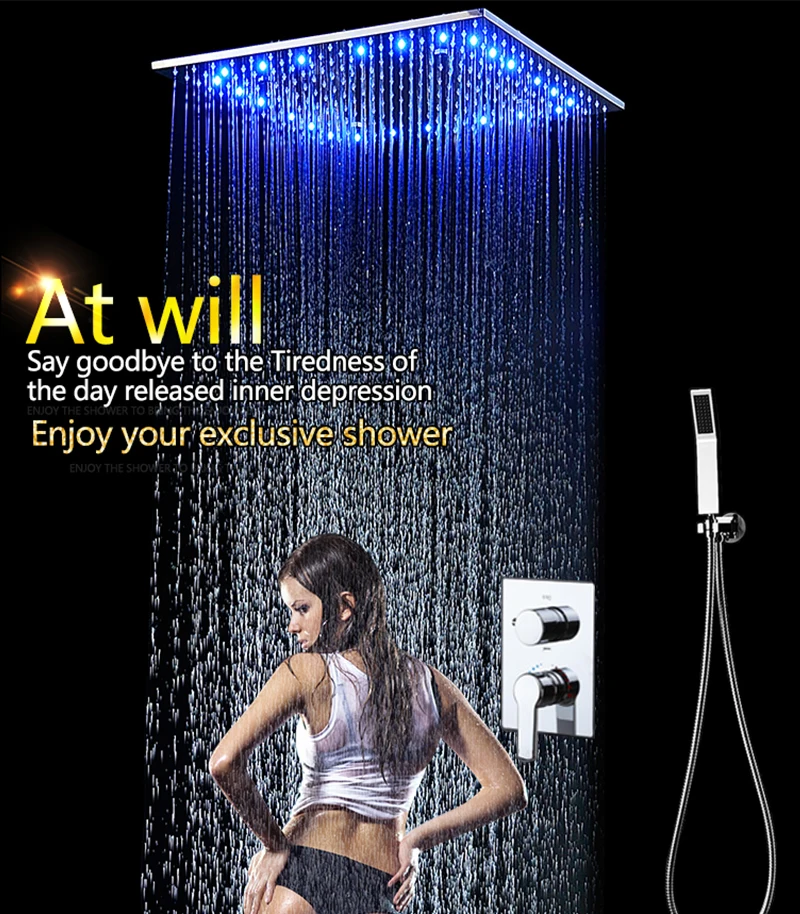 Bathroom  LED Shower Set 20 Embedded Box Ceiling Rain Shower Sets Rainfall 3 Jets Concealed SUS304 Panel Bath & Shower Faucets (1)