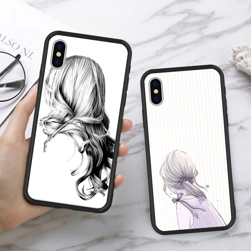

Fashion Contrast Character Pattern Phone Case For iPhone X XS MAX XR Black-backed Goddess Protects Cases Back Cover For iPhone 6