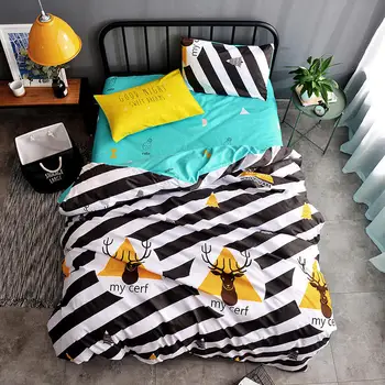 

Bedding Set Color Stripe lattice individual fawn flower 4pcs/3pcs Duvet Cover Sets Soft Polyester Flat Bed Sheet Set Pillowcase