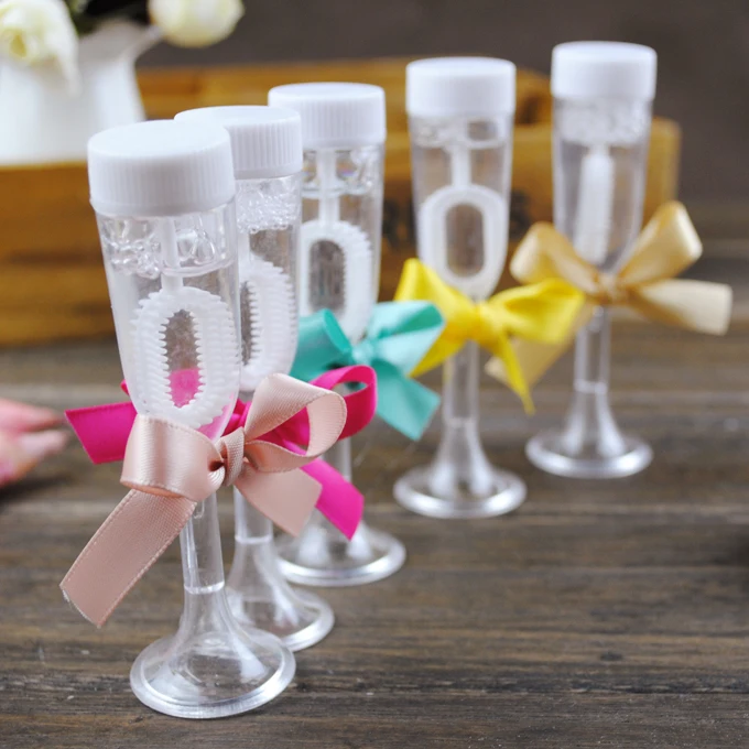 Mini Wine Cup With Ribbon Empty Bubbles Soap Water Bottle Wedding