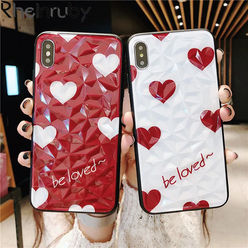 Rheinruby Мода 3D Алмазная текстура чехол для iPhone 6 S 7 8 Plus XS XR Max милые пары телефонные