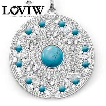 

European Style Round Turquoise Ornament Pendants for Women Men Fit DIY Silver European PUNK Brand Fashion Jewelry Gifts