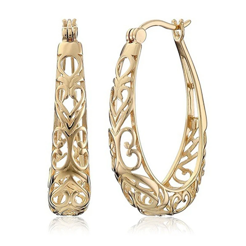 

New Arrivals Unique Exquisite Carved Hollow 585 Rose Gold Dangle Big Earrings Women Wedding Party Fine Trendy Jewelry