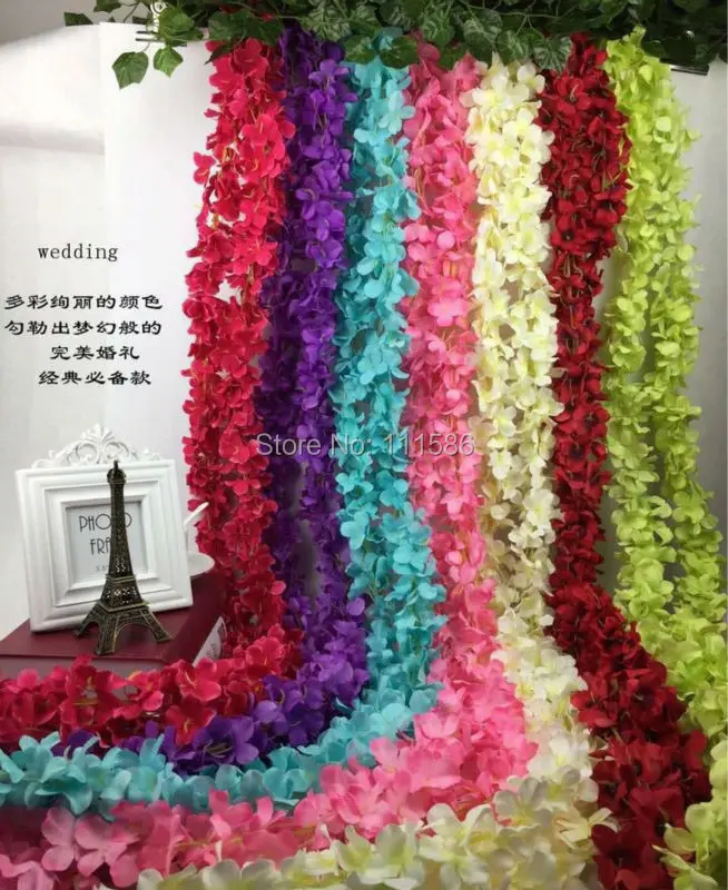 Модные искусственная Гортензия цветы глицинии лозы цветы для свадебной арки ротанга marrige вечерние украшение гирляндами с цветочным рисунком