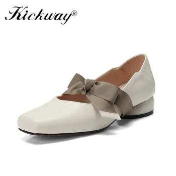 

Women Low Heel Pumps OL Office Women Shoes Butterfly-knot Dress Shoes Cow Leather Shoes Woman Boat Shoes zapatos mujer 34-39