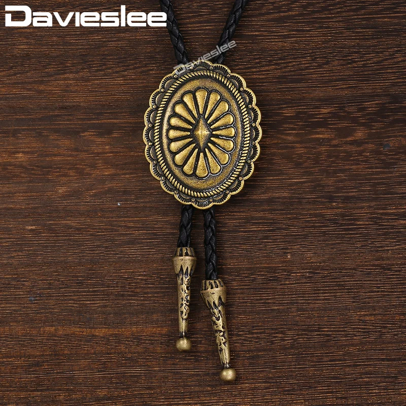 Ожерелье Davieslee для мужчин и женщин, бронзовая овальная подвеска Heronsbill Bolo Tie, черная кожаная цепочка в Западном ковбойском стиле, регулируемая подвеска LUN126