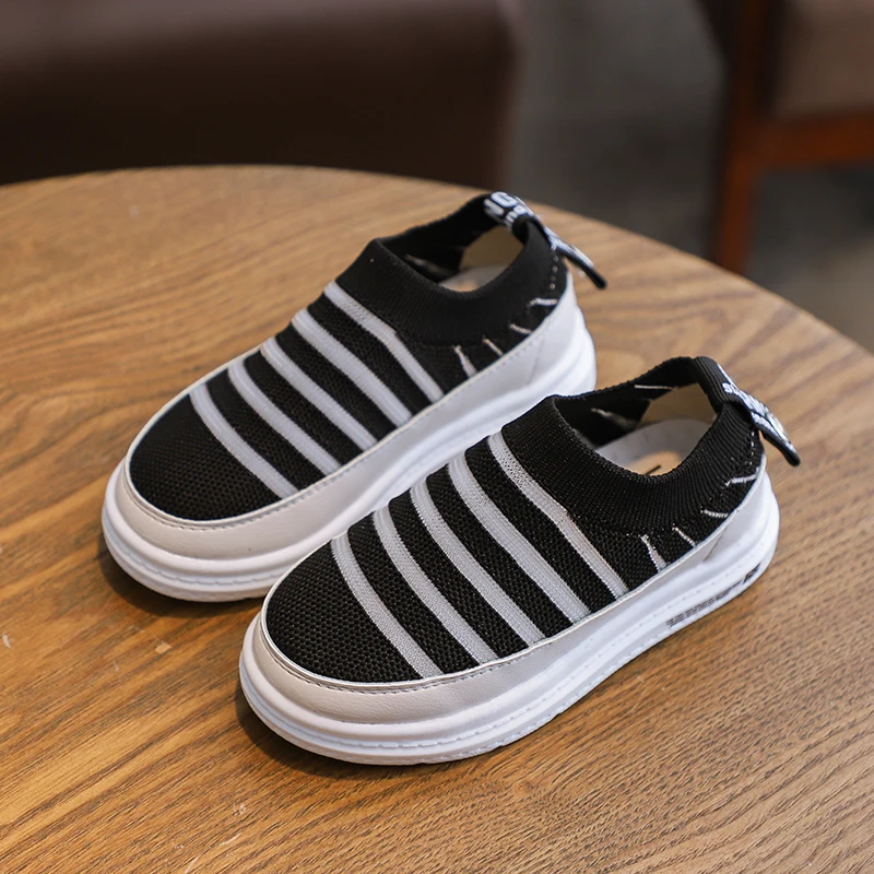 Bekamille Children Shoes Autumn Fashion Stripe Boys Baby Leisure Sneakers Kids Shoes for Girls Sport Shoes Black White