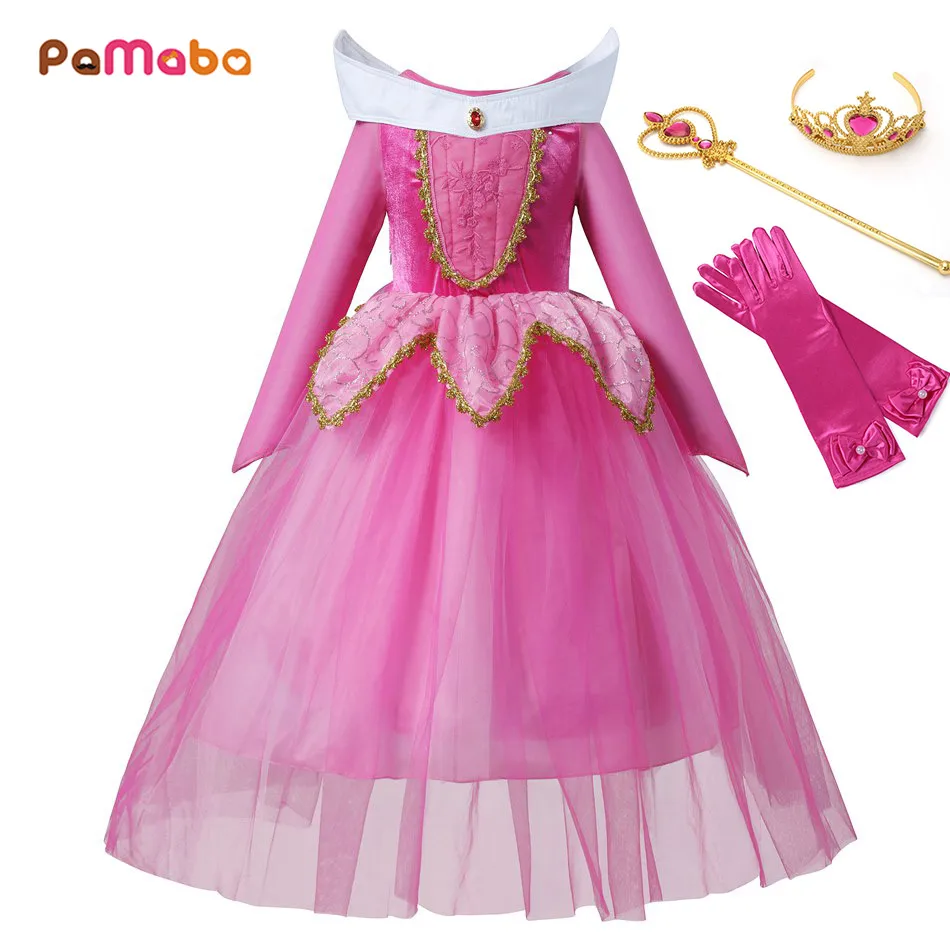 PaMaBa Авроры для девочек платье принцессы фантазия платье-пачка Розовый/Голубой цвет длинный рукав Аврора костюмы для косплея на Хэллоуин Костюмы