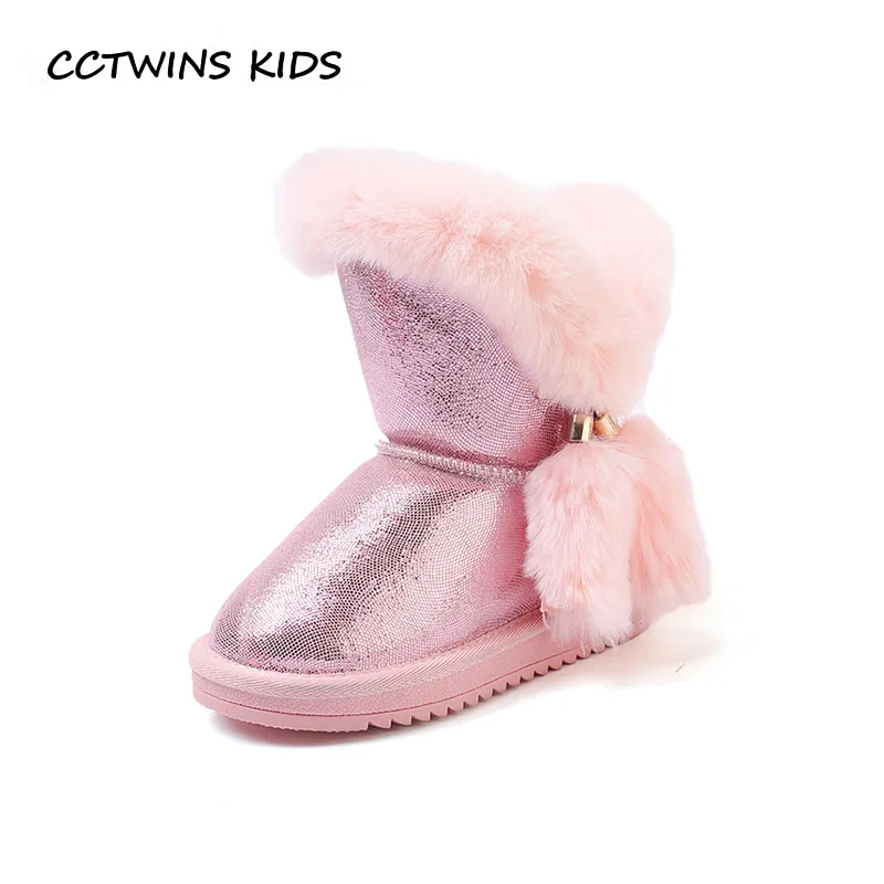 

CCTWINS KIDS 2018 Winter Baby Genuine Leather Warm Shoe Girl Fashion Mid Calf Boot Children Black Snow Boot CS1640
