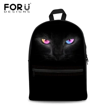 

FORUDESIGNS Black Cat School Bags for Girls 3D Animals Pug Dog Wolf Lion Printing School Backpack Rucksack Children Schoolbags