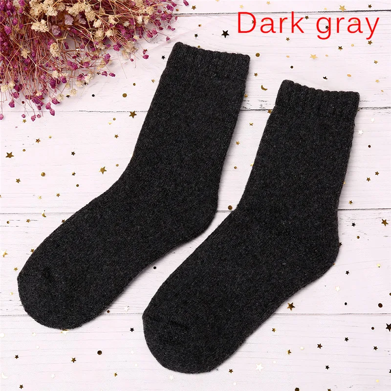1 пара, 7 цветов, женские зимние теплые носки, одноцветные мягкие зимние носки, толстые носки из кроличьей шерсти - Цвет: Темно-серый