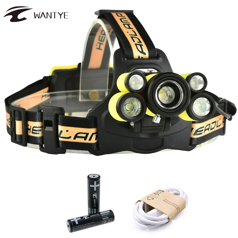 

15000lm LED Headlamp USB XML 3T6 2Q5 Head lamp Rechargeable Headlight 18650 Head Light Zoomable Flashlight torch for running