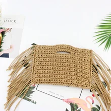 

Boho String Rope Woven Tassels Women Handbag Bohemia Knitting Straw Bags for Women 2021 Fringe Handbag Summer Beach Clutch Purse