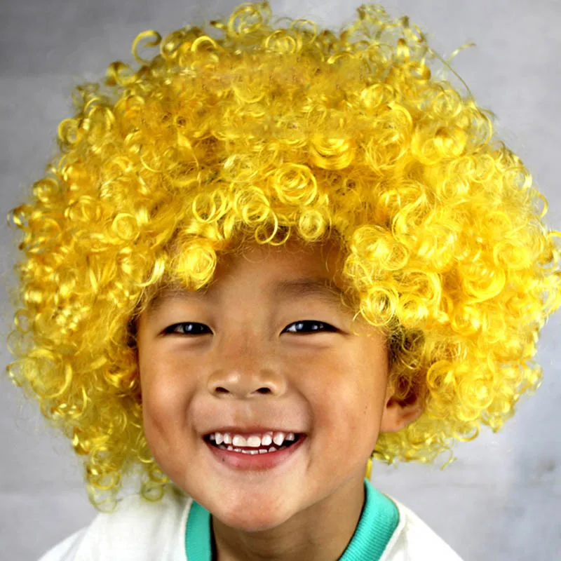 Смешной клоун парик день рождения украшение короткие кудрявые пушистые 1 шт Многоцветный взрывной голова парик - Цвет: Цвет: желтый