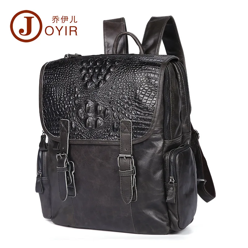 100% First layer of Cowskin backpack Luxury Alligator pattern genuine leather backpack Vintage fashion unisex travel bag