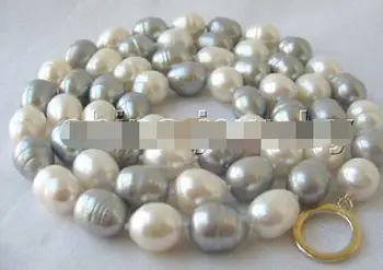 

P3249 - 33" 9-10mm natural white gray baroque freshwater pearl necklace - 14k