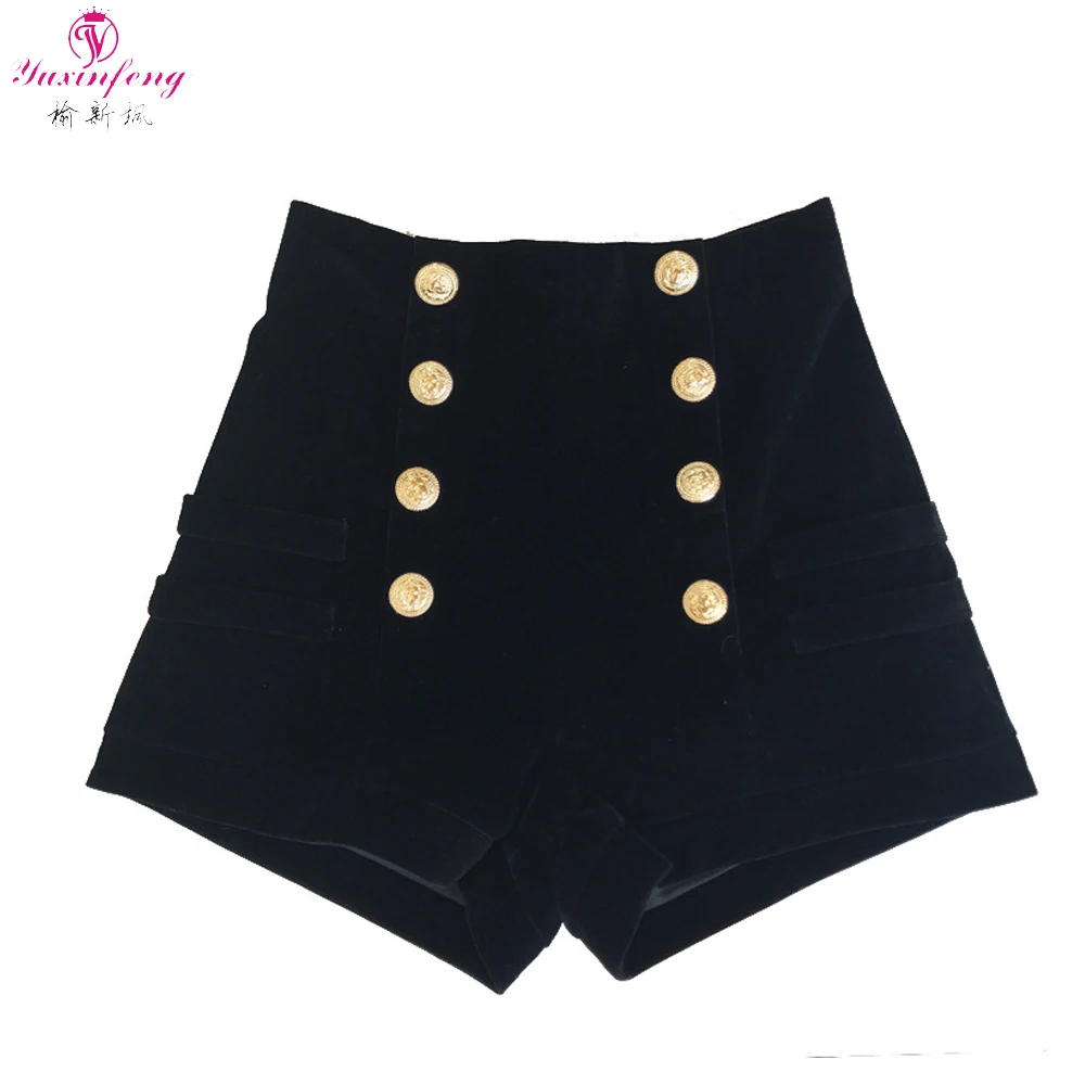 Yuxinfeng Black Velvet Shorts For Women female Shorts With High Waist