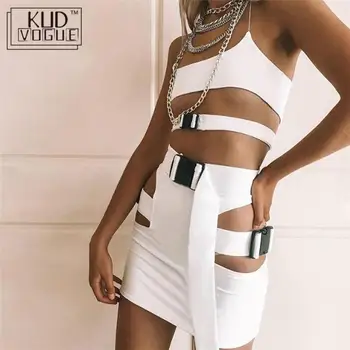 

Autumn Winter New Women Dress Suspension Belt Slim Vest Hollow High Waist Tracksuit 2 Piece Outfits 8446